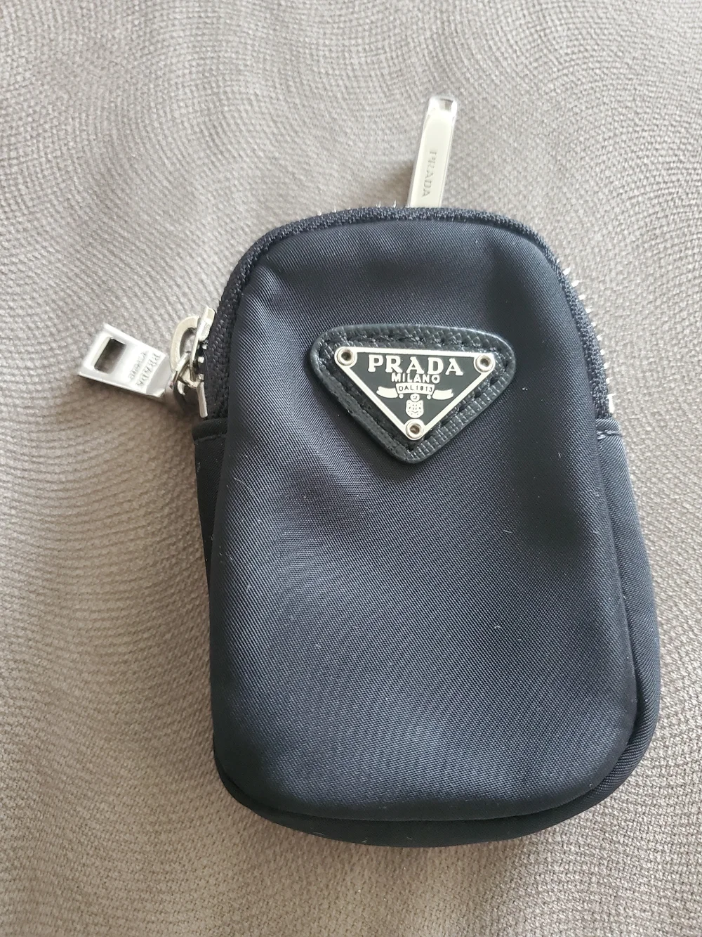 Prada Authentic  Black Nylon Key Pouch with Silver Hardware Womens